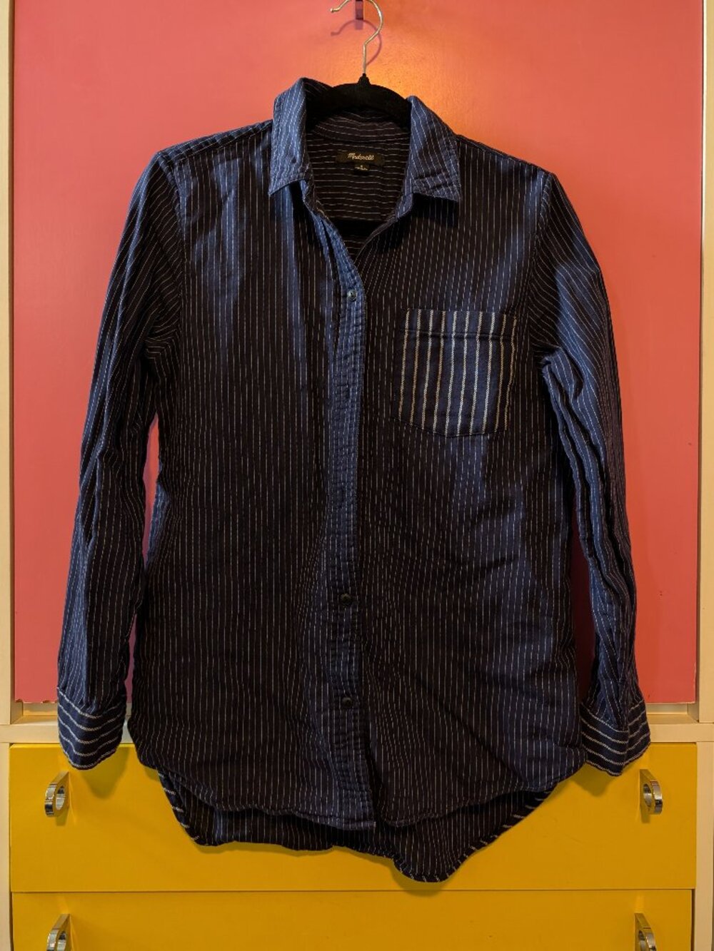 Madewell Navy Pinstripe Button Down Shirt Contrast Pocket Size Small